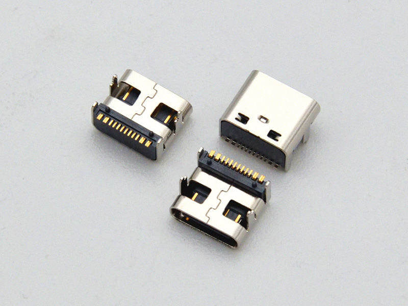 TYPE-C 16P母座板上四脚插带柱 L=7.35MM CH=2.67MM垫高1.0MM